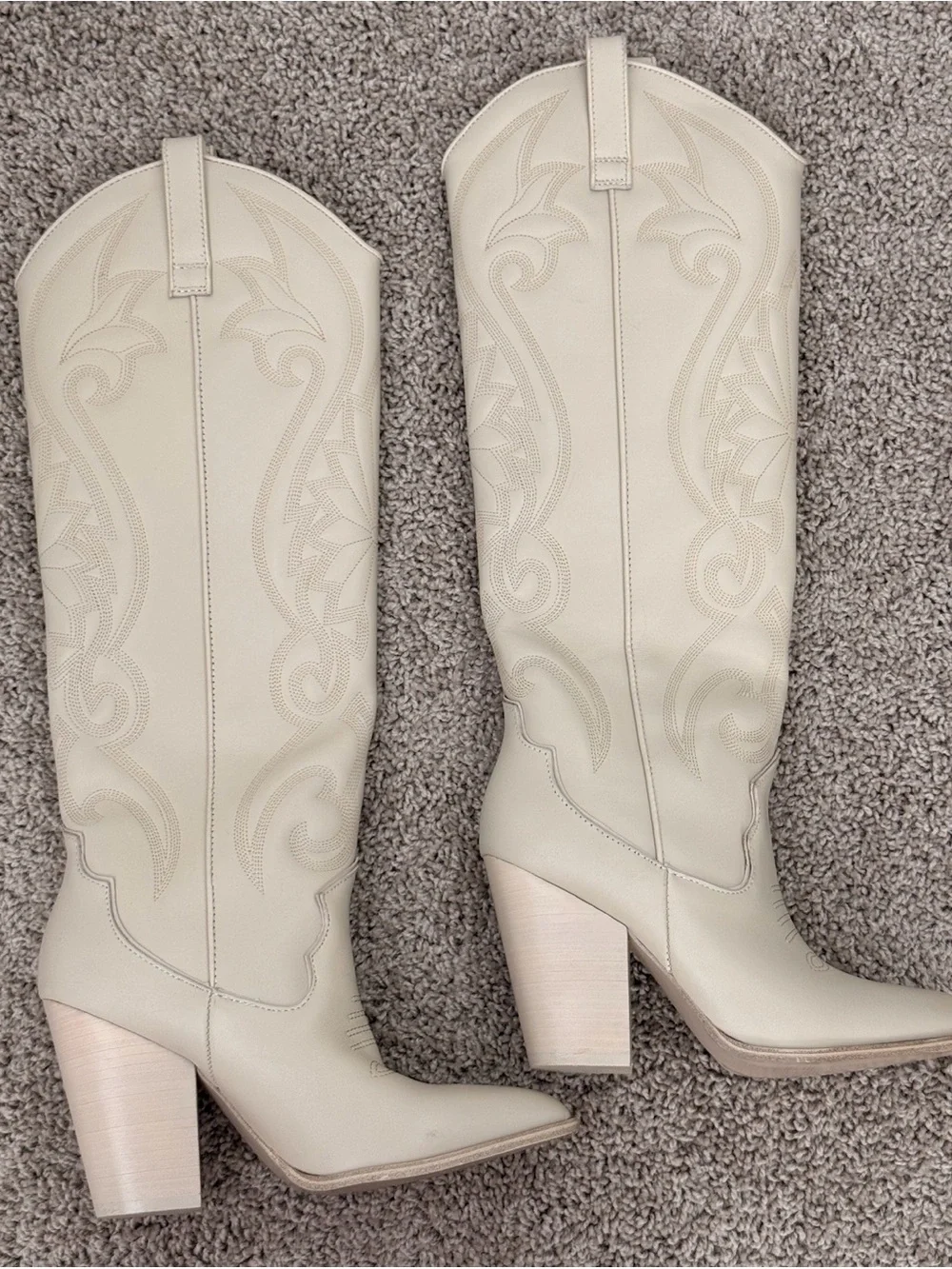 Women's Cream Western Knee-High Boots